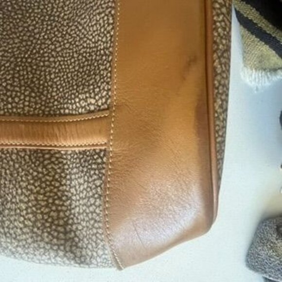 Borbonese Bucket Bag Leather/ Canvas Drawstring w/Pouch Vintage 1980 Italy - Picture 9 of 10